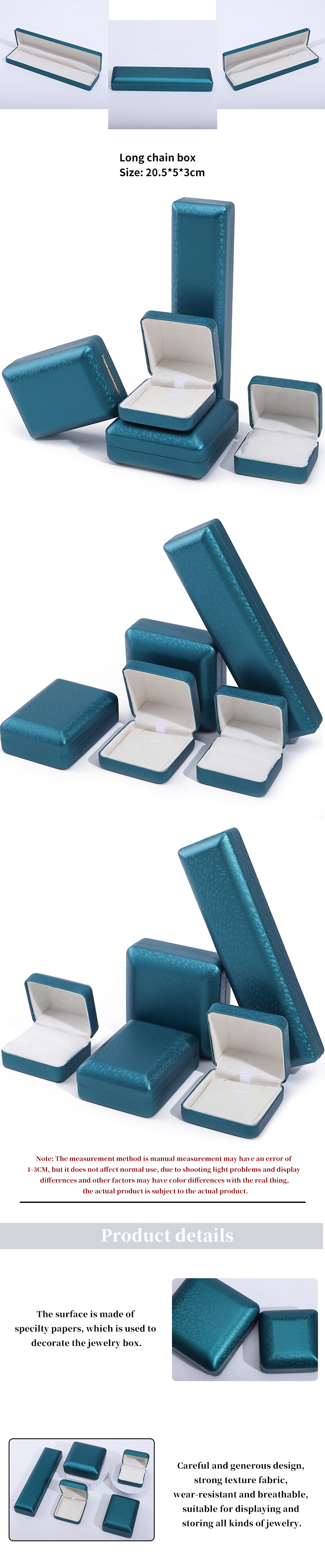 Peacock Blue Snow Grain PU Leather Jewelry Box , Luxury Jewelry Set Gift Box OEM