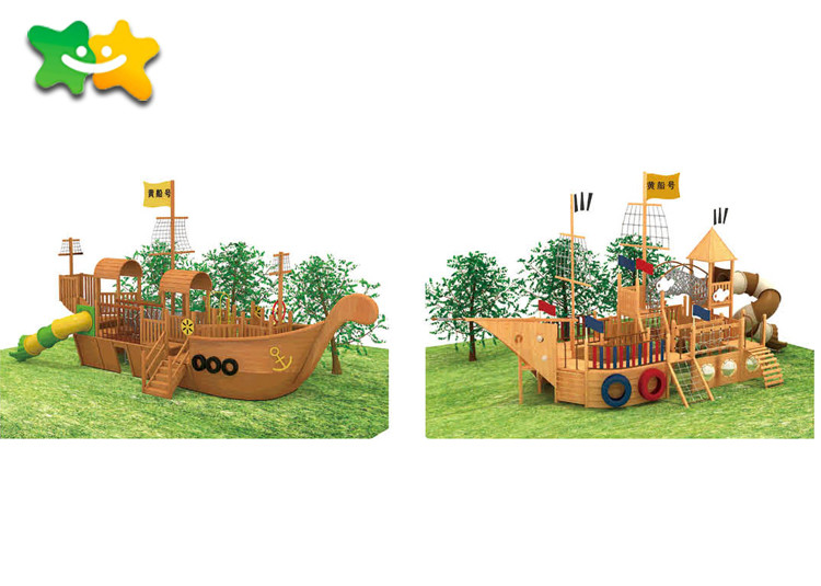Plate Platform Childrens Wooden Climbing Frame With Slide Tube Equipment
