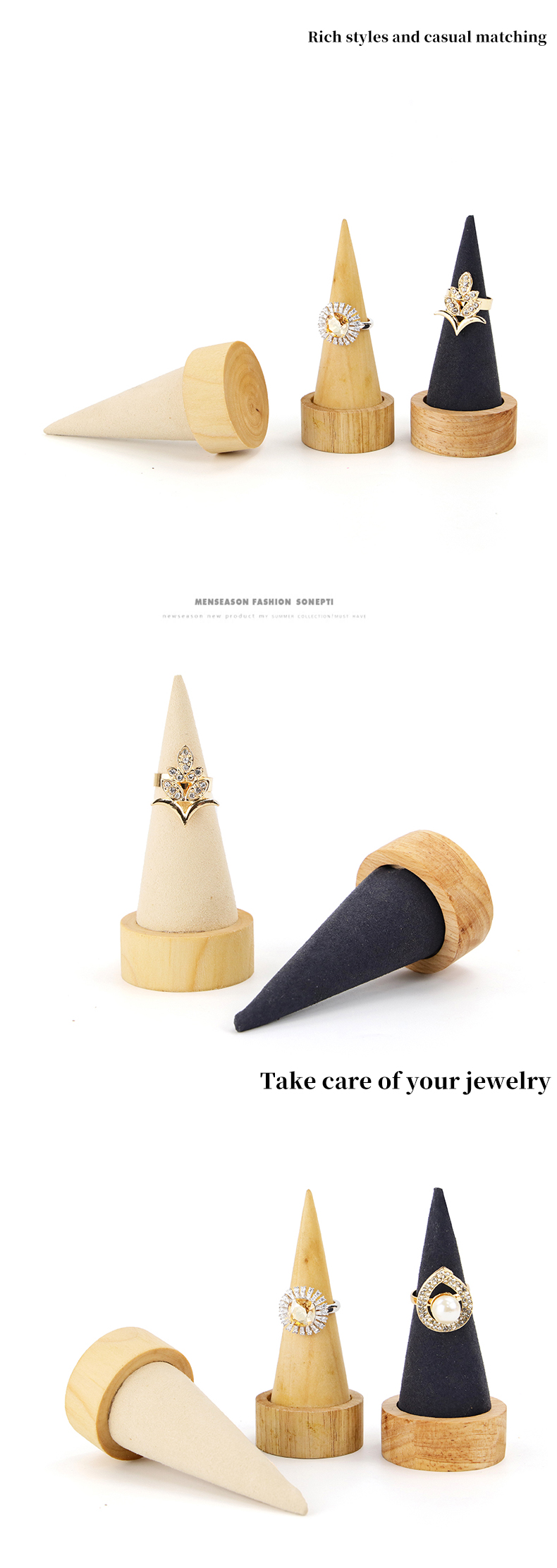 Compact Cone Shaped Wooden Bracelet Display Stand for Bangle Watch Exhibition