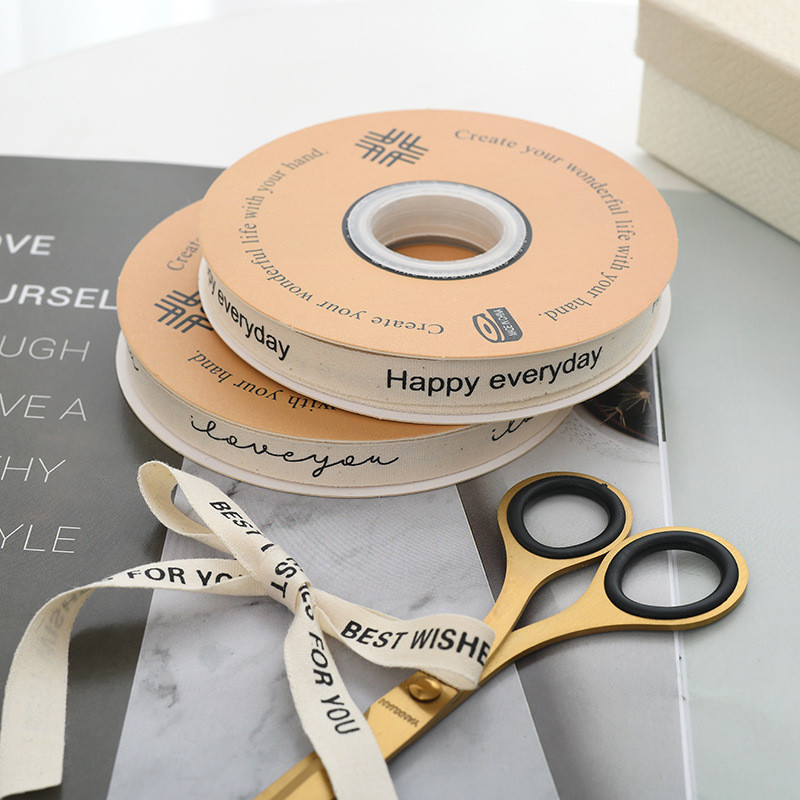 13mm Logo Cotton Ribbon Literary Fresh Flower Bouquet Cake Decoration Gift Box Ribbon DIY Material Packaging Ribbon