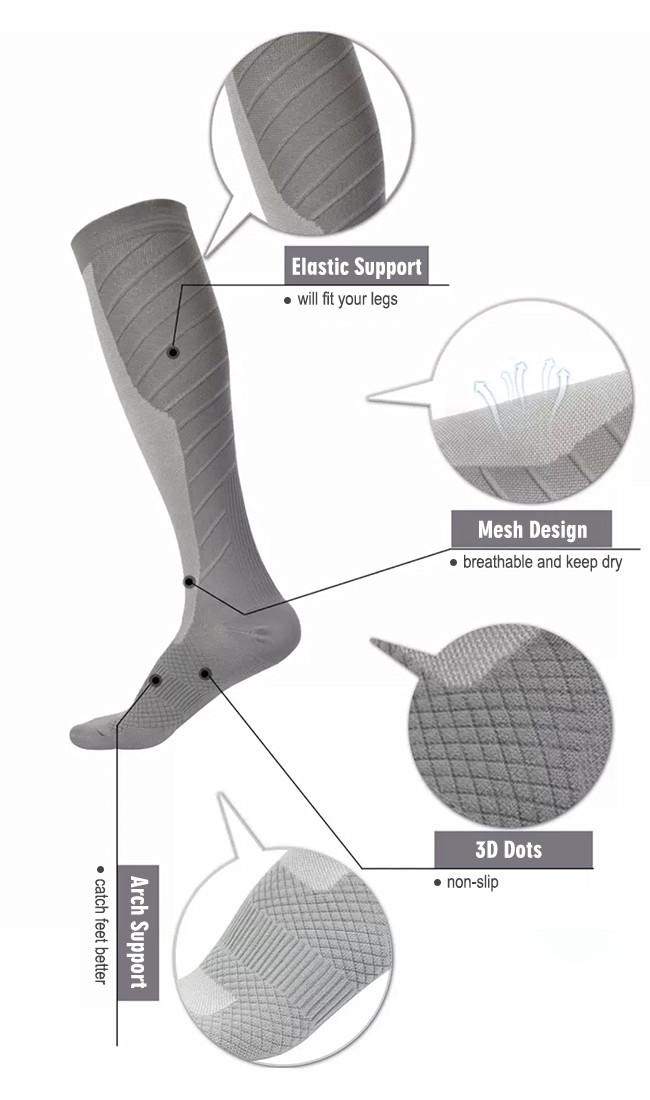 Long Unisex Compression Sports Socks Soccer Running Compression Socks 20-30 mmhg