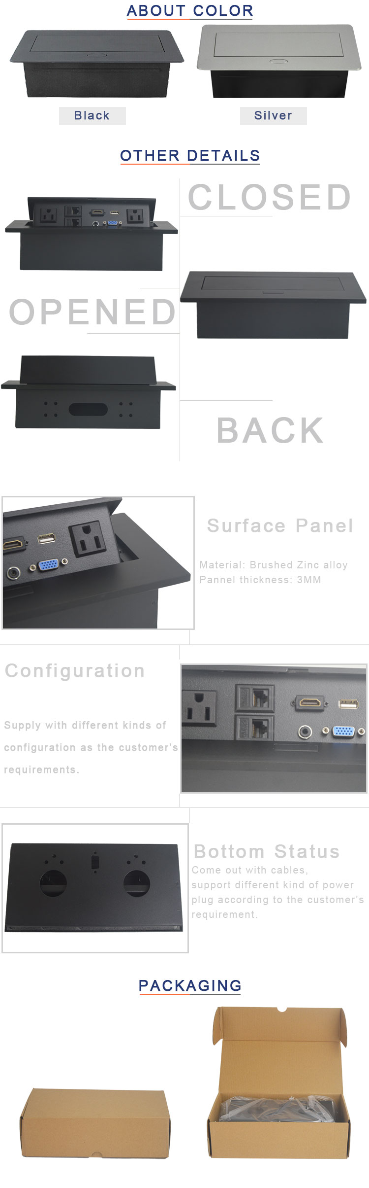 BNT Tabletop Pop Up Outlet Connector For Conference Table BD630-2US