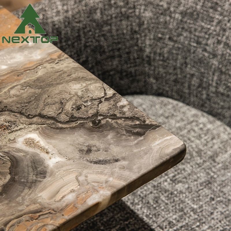 NEXTOP Stainless Steel Marble Top Dining Table Sets Art Base Rectangle