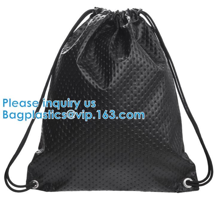 Custom Printed PU Leather Waterproof Drawstring Bag, Cheap Black PU Leather Drawstring Pouch Bag Jewelry Pouch PU drawst