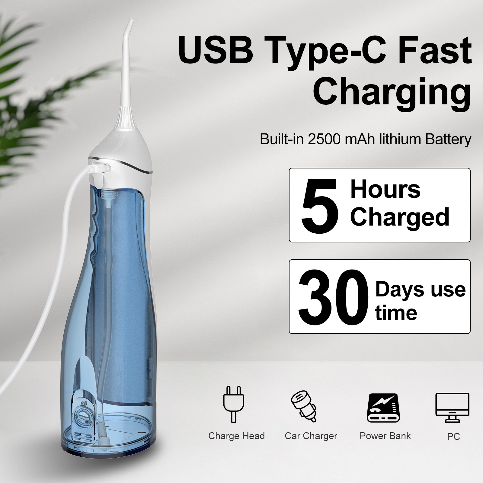 Electric Oral Irrigator with 5 nozzle For Cordless Water Dental Flosser Oral care