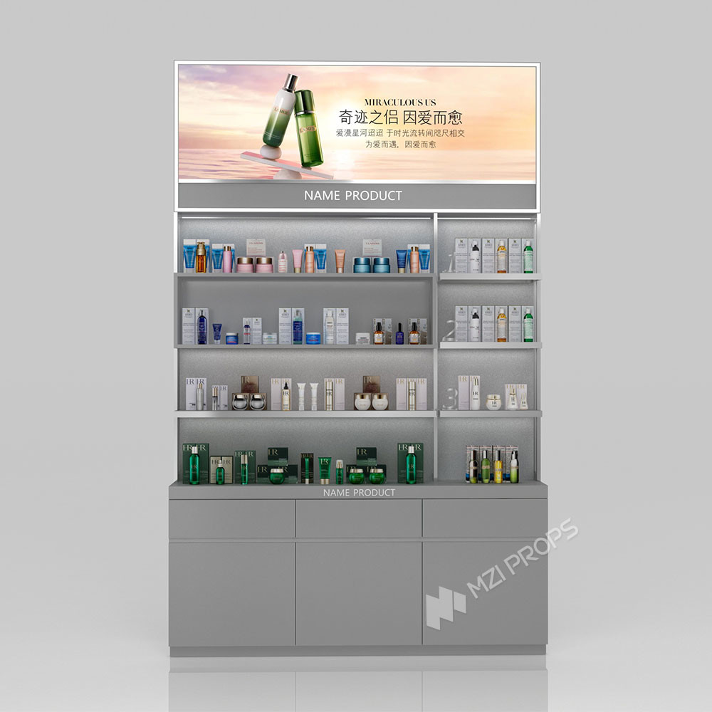 GDR02-BG07 No Light Skincare Display Cabinet with Multi-Purpose Storage and Modern Style for Department Stores