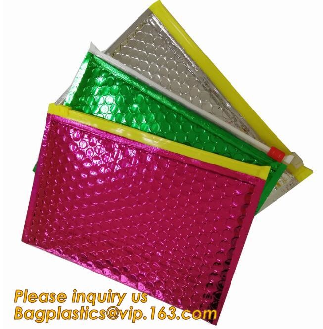 Holographic Factory Shiny gold Cosmetic bag Zipper Bubble Bag zip-lock Slider Padded Mailer metallic bubble zipper bagea