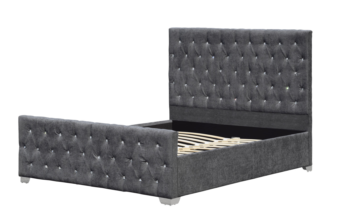 Crystal Tufted Velvet Upholstered Bed Frame Luxurious Buttons High Headboard Style