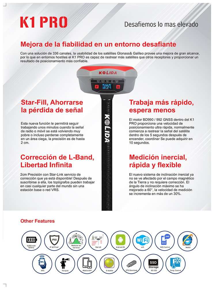 High Accuracy GPS Base RTK GNSS Receiver ​For Land Survey Kolida K1 Pro