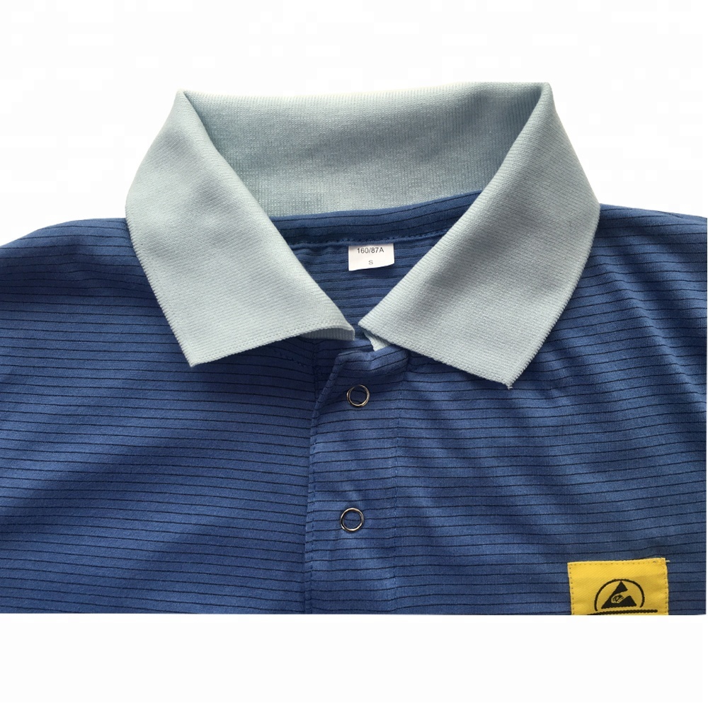 Blue Black 150g 96% Cotton 4% Conductive Fiber ESD T Shirts