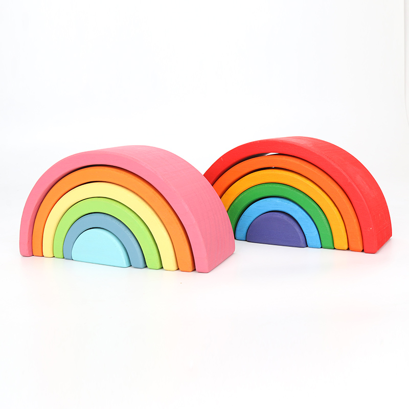 Brown 18cm Rainbow Wooden Building Blocks Toy Creative Educational