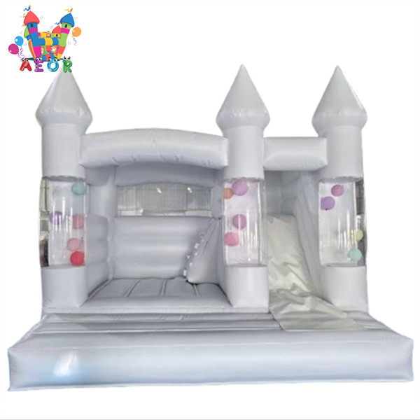 White Bounce House Pastel Jumping Wedding Bounce Castle With Balloon