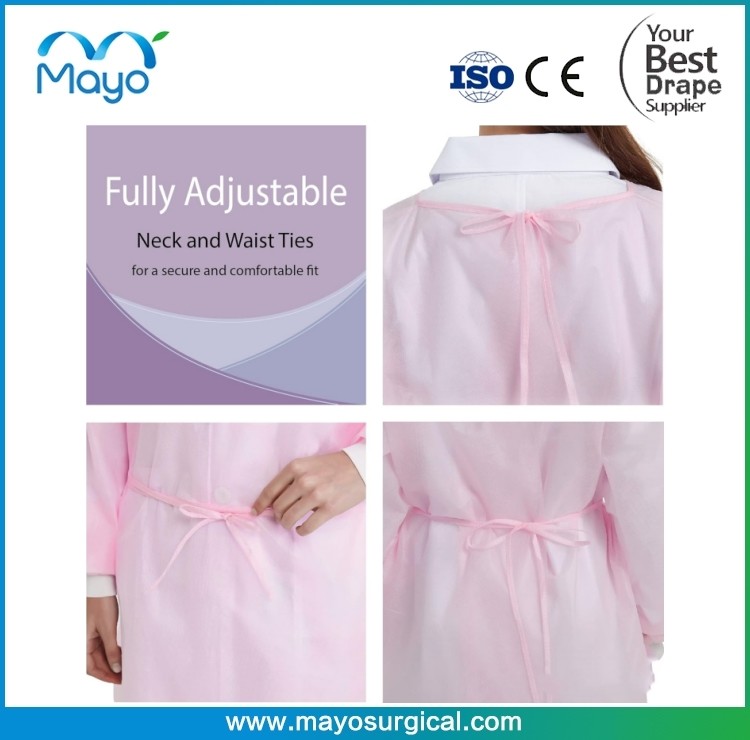 Breathable Polypropylene Disposable Isolation Gown with Elastic Knit Cuffs, Covered Back, Extra Long Double Ties