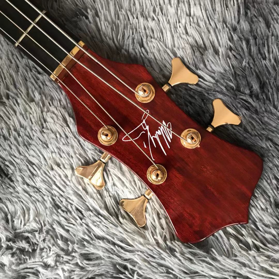 Custom Grand ALEM Mark King Deluxe Custom 4 Strings Neck Through Body Cut Bottom Heart WALNUT Guitar Bass