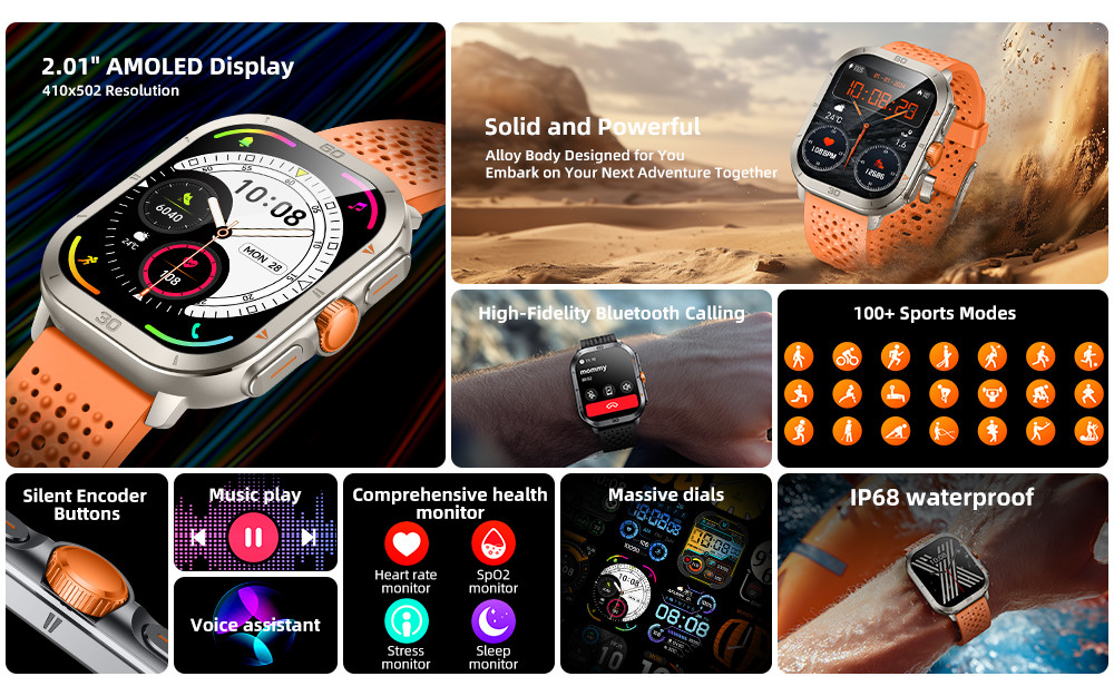 KW285 Square Shape Smart Watch Make and Receive Calls with Bluetooth Functionality and Dynamic Heart Rate Monitoring
