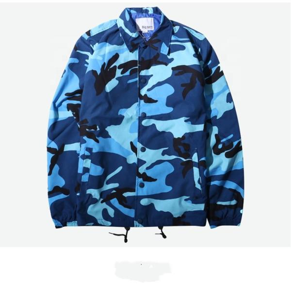 Quality New Plus Size Coach Blue Camo Jacket , Twill Coach Jacket Eco Friendly for sale