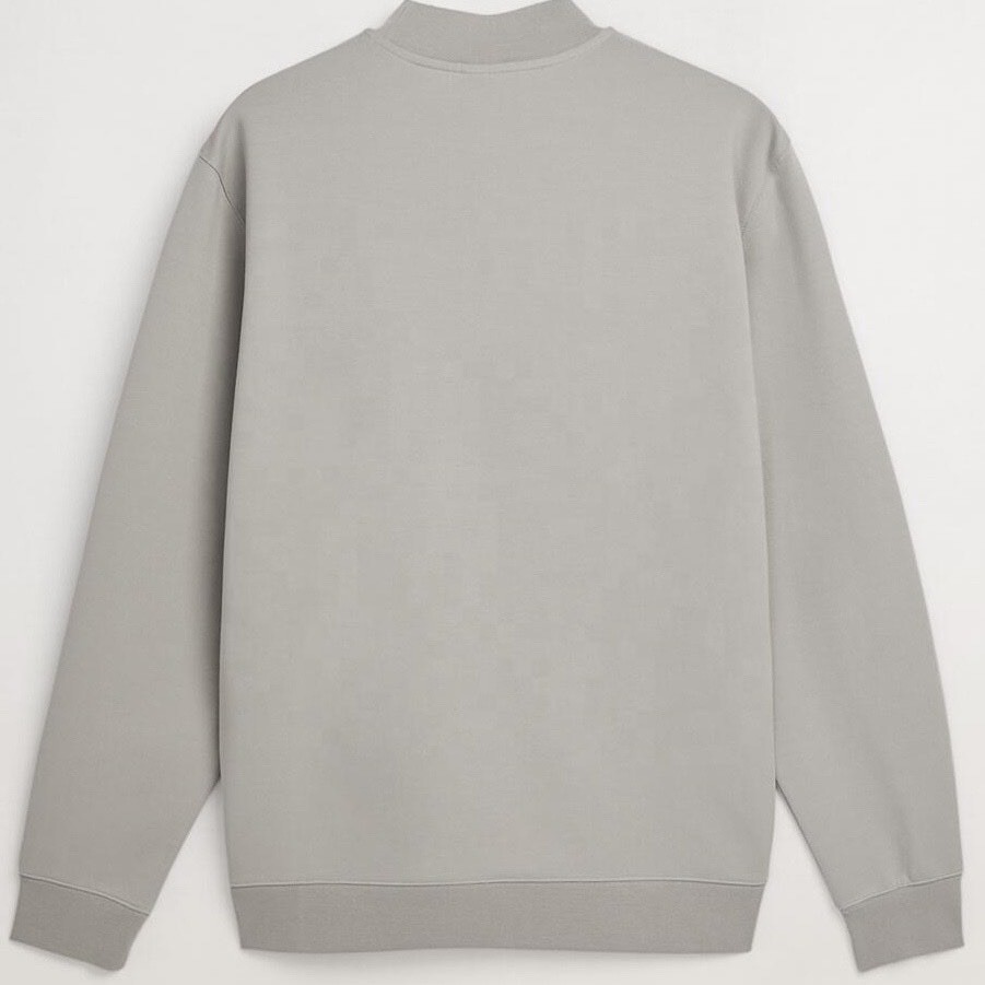 Mens Long Sleeve Mock Neck 100% Cotton Sweater Gray Color Plain Simple Classy