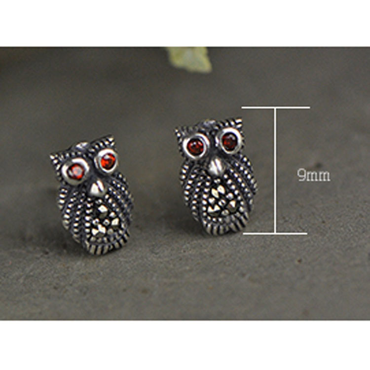 Vintage Owl Design Sterling Silver Stud Earrings(XH023333W)