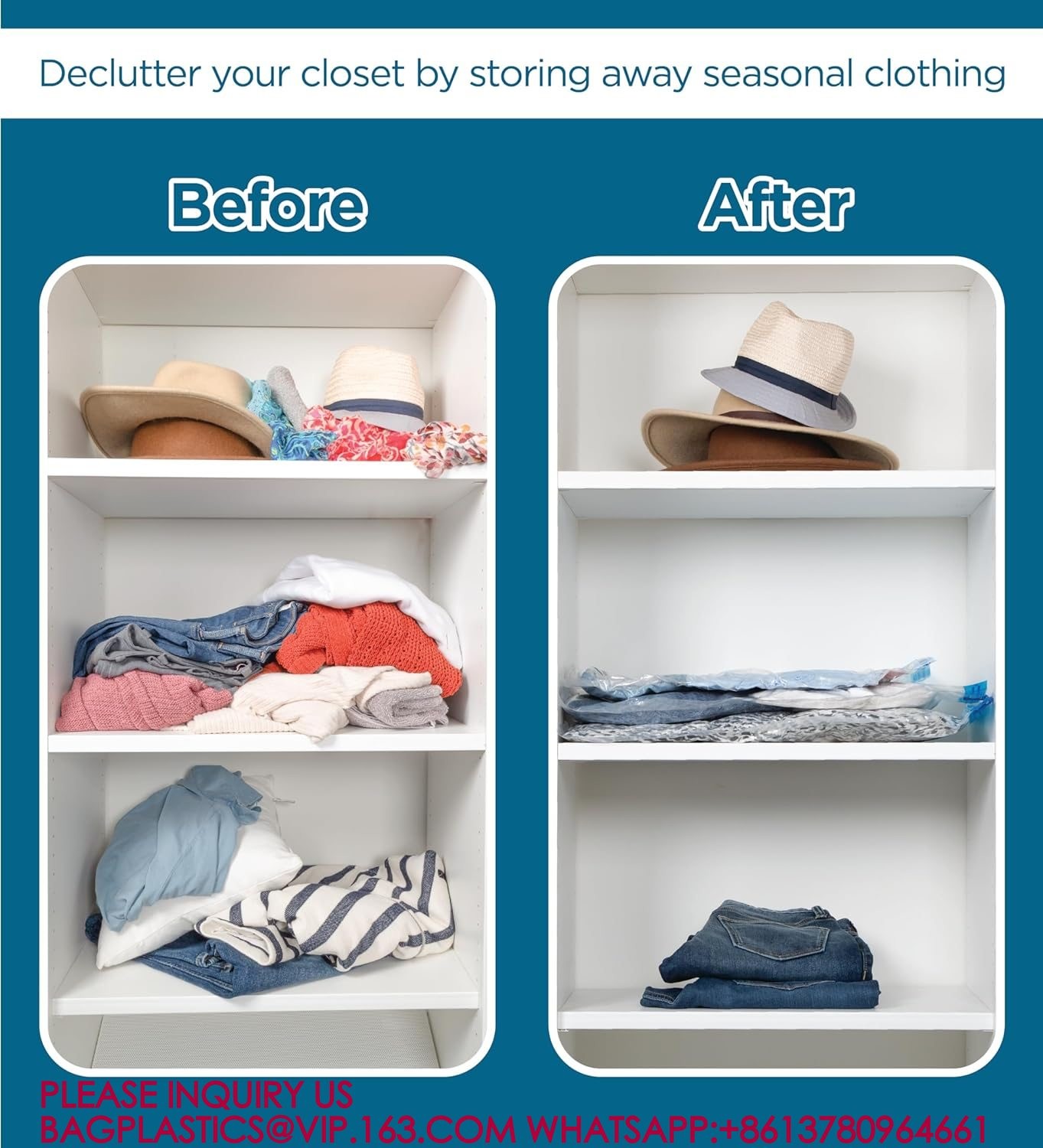 Space Saving Clothes Vac Pack Vacuum Storage Bags Variety Pack with Hand Pump Included