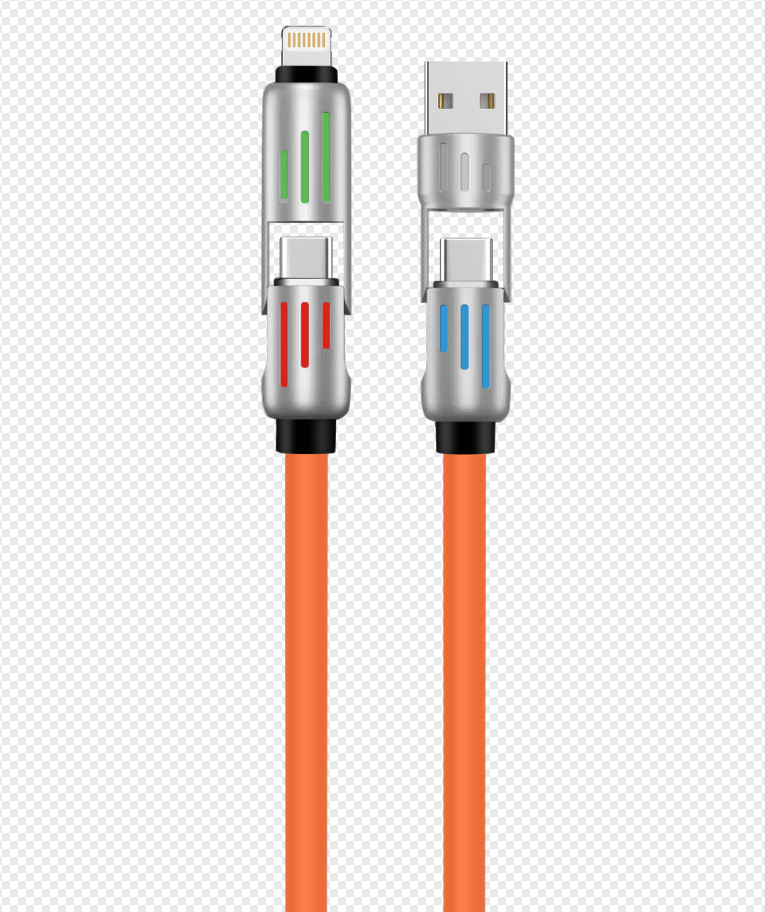 Silicone 4 In 1 Type C To Type C 60W USB A Charging Lightning Iphone Charger Cable