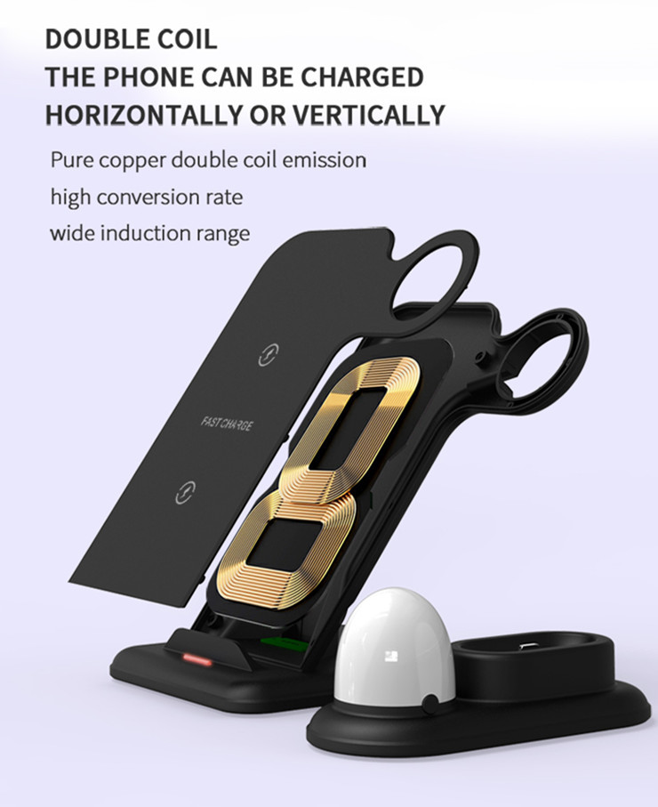 4 In 1 9V 5V 2A Qi Wireless Charge Dock With LED Night Light