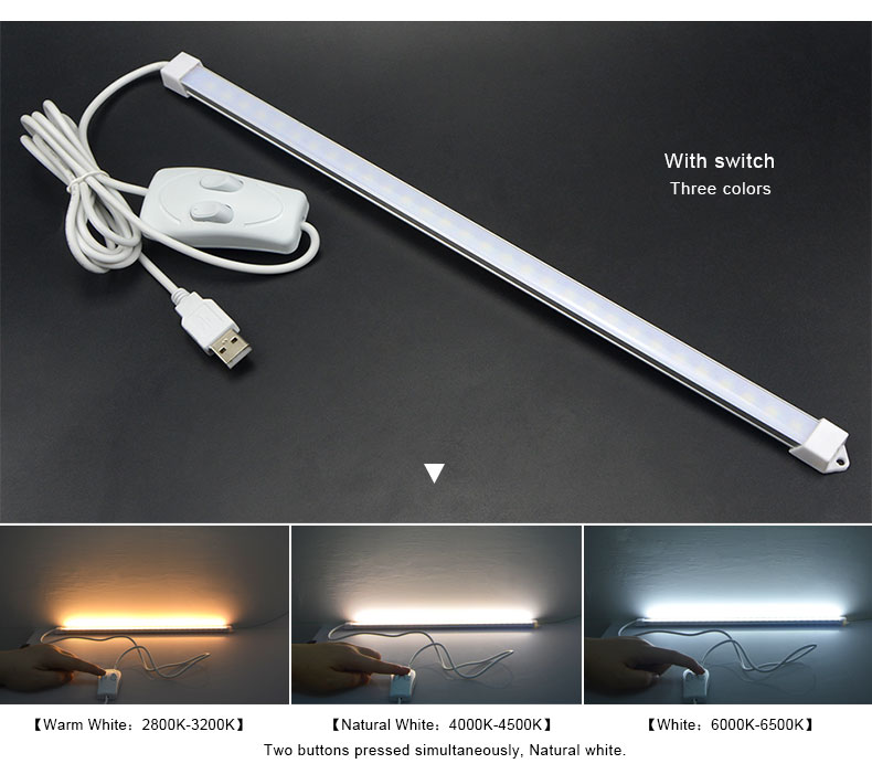 Portable USB LED Cabinet Light DC 5V Hard wall lamp tube Reading Desk light with button switch on/off For Kitchen Night