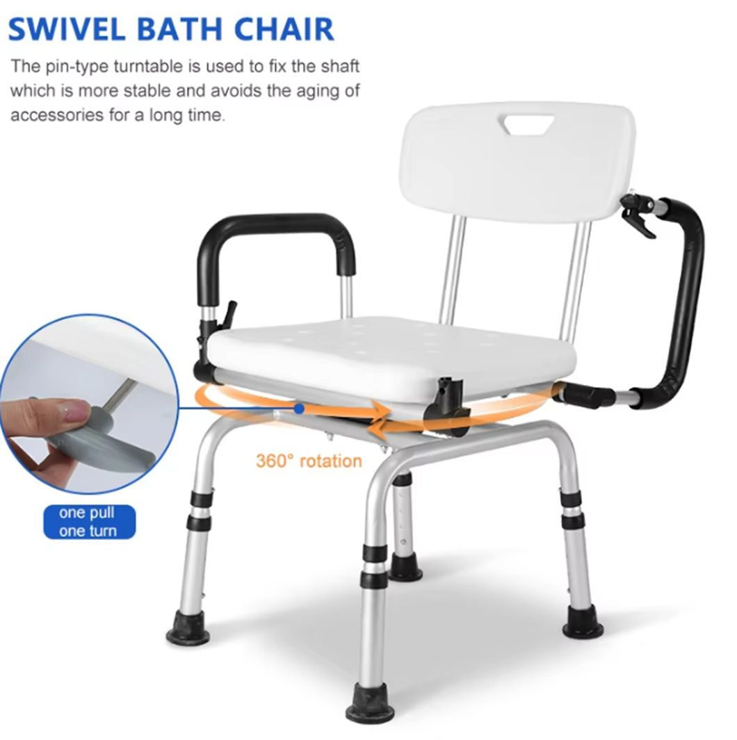 High Quality Lightweight Aluminum with Back and Arms Adjustable Bath Shower Chair