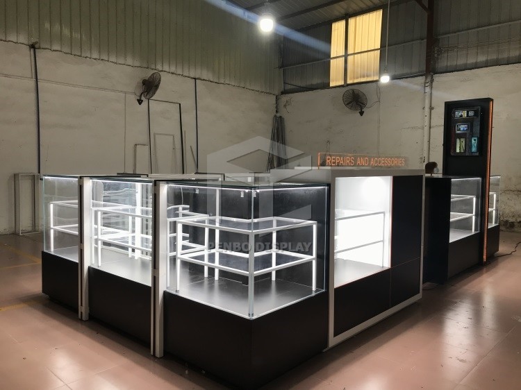 T5 LED Glass Cell Phone Kiosk 8mm Thick Tempered Glass Cell Phone Display Showcase