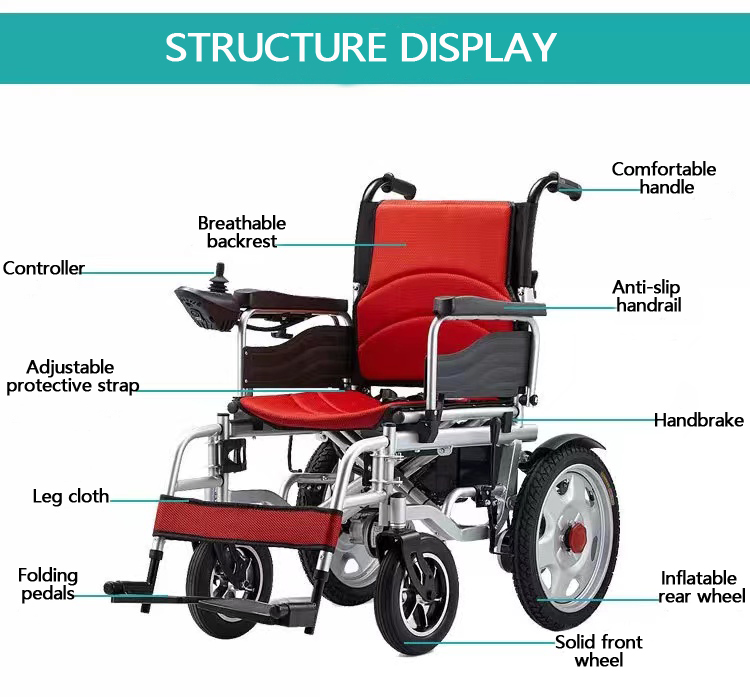 Reinforced Lightweight Foldable Electric Wheelchair Chromed Steel Multi Functional