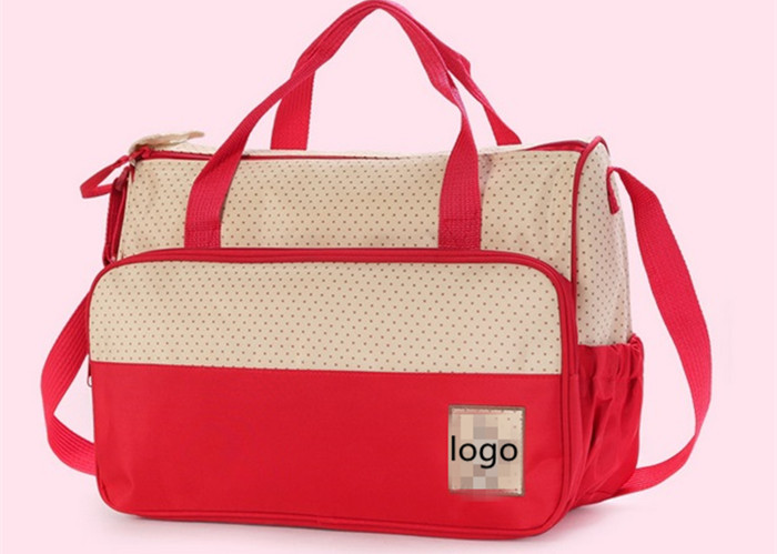 Light Green Fabric Cute Stylish Baby Changing Bags Embroidery logo on front