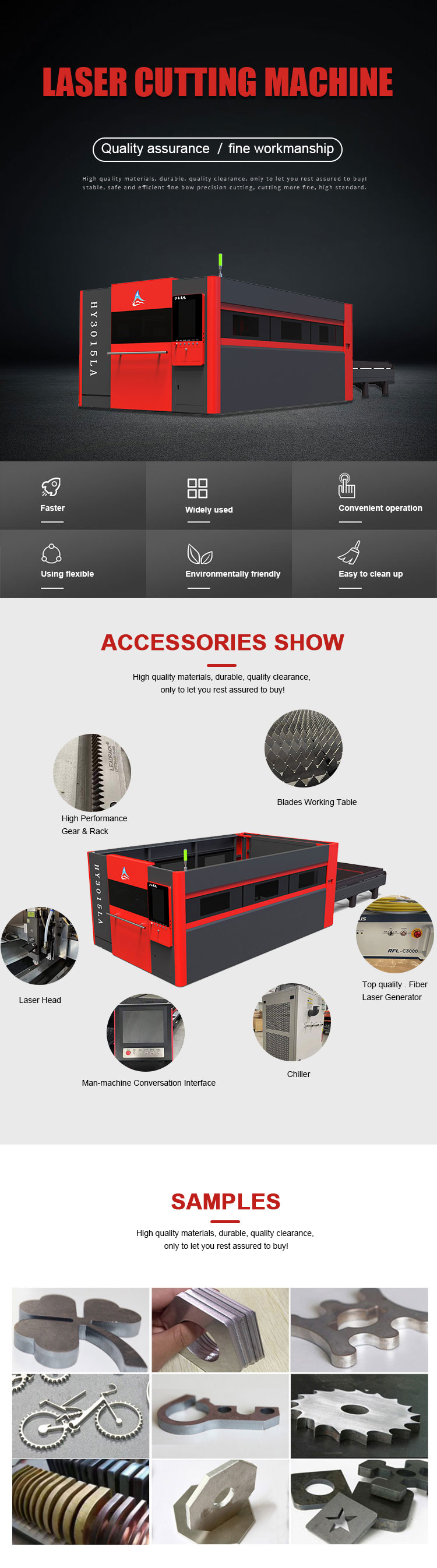 High Power Precision Laser Cutting Machine for Stainless Steel and Carbon Steel