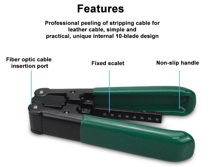 Pre set ergonomic Flat FTTH Fiber Optic Cable Stripper