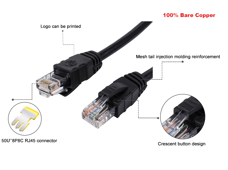Round Cat6a UTP Patch Cord 24AWG 4 Pair Black / Gary 4P PVC Ethernet Cable
