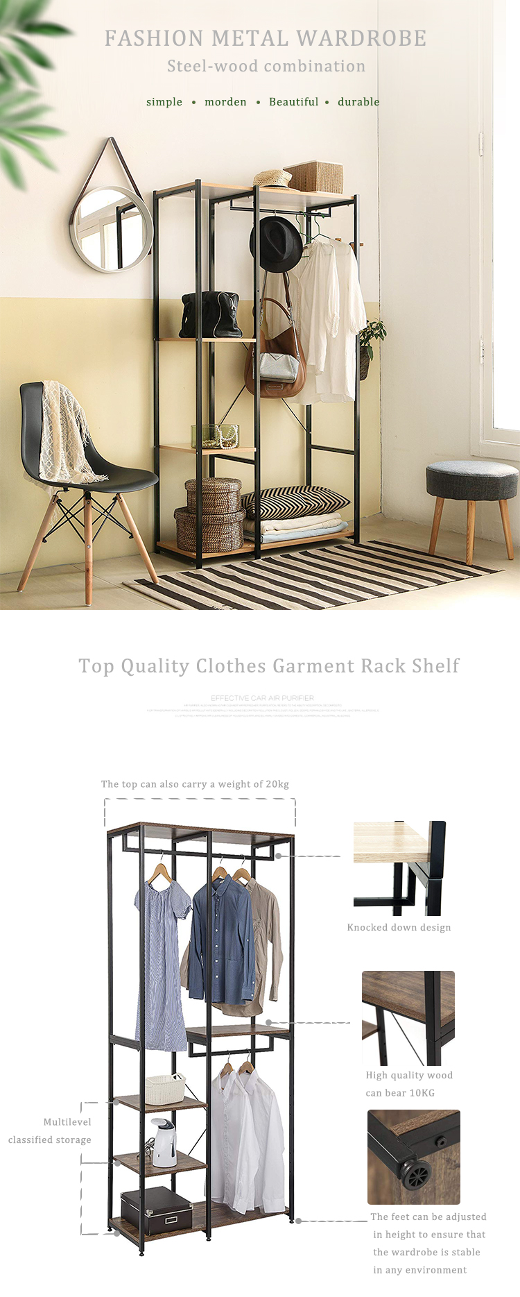 Multiple Combinations Steel Clothes Wardrobe Closet Metal Shelf Cabinet