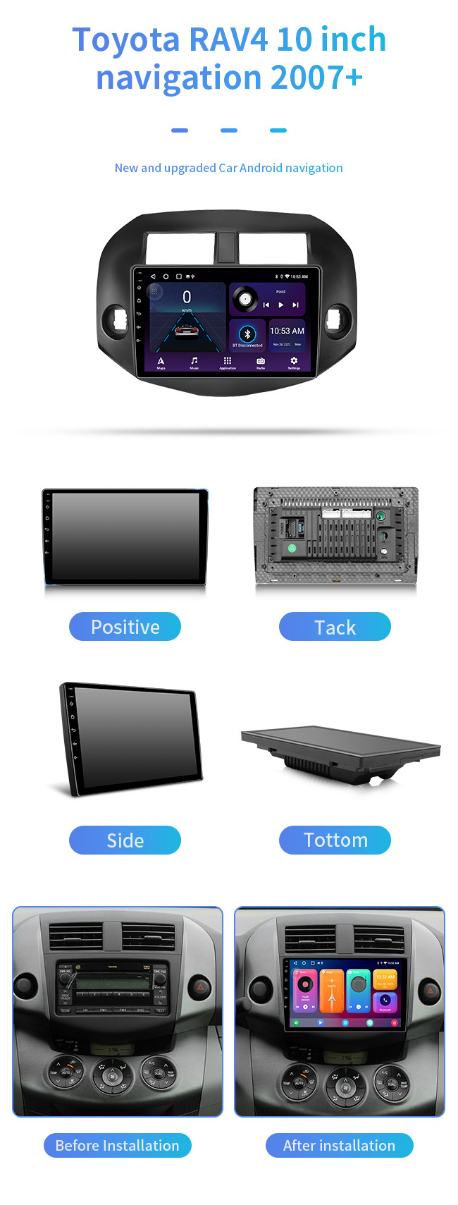 2 Din Android Car Multimedia Player For Toyota RAV4 2007 Android 10 Car Stereo GPS Navigation With Frame