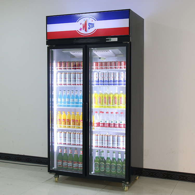 Black 1000L 2 Glass Door Convenience Store Display Cooler
