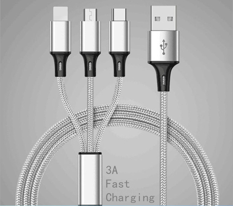 Fast Charging CE 3 in 1 USB Data Cable For Android Phone 120cm