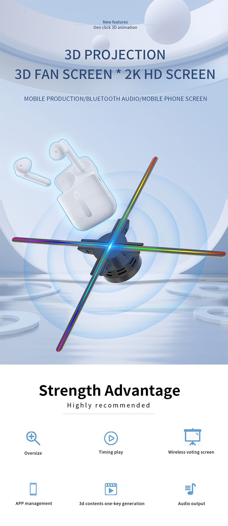 OEM 2024 60cm 4 Blades 3D Hologram Display Fan for High Brightness Holographic Display