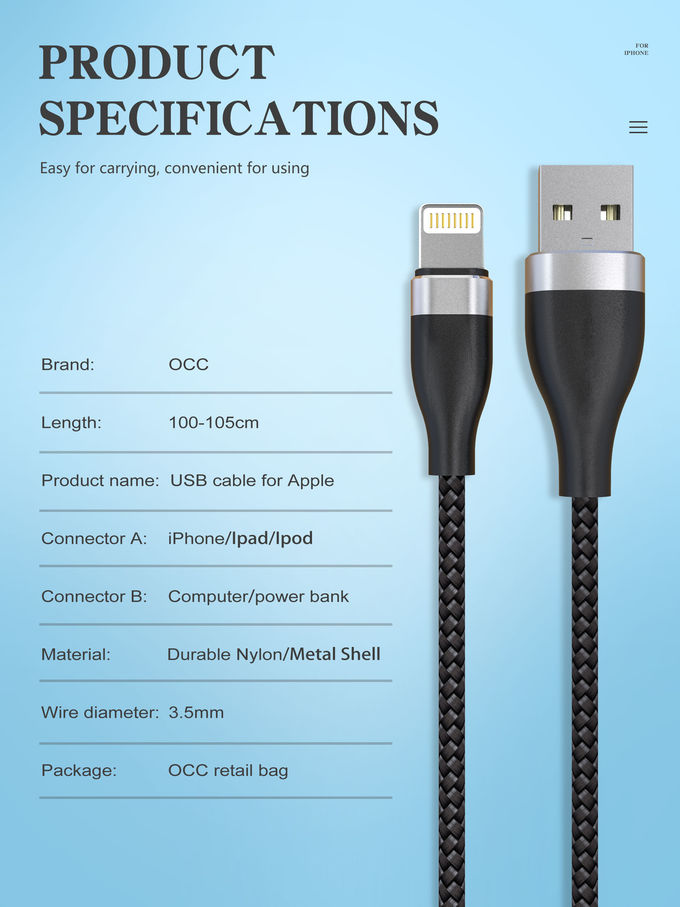 IPhone 11 Charging 6 Foot Data USB Cable 5V 2.4A Output CE Listed