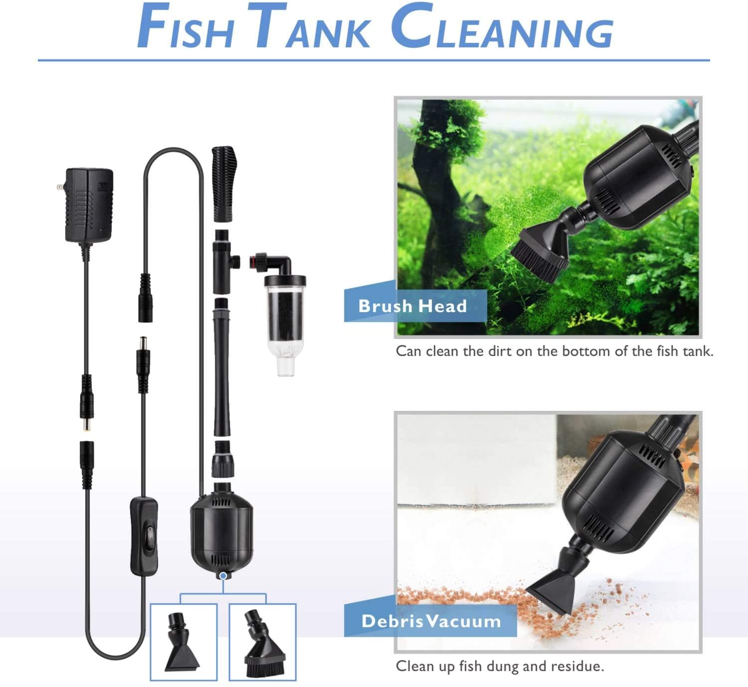 5 In 1 396GPH 12V Aquarium Gravel Cleaner