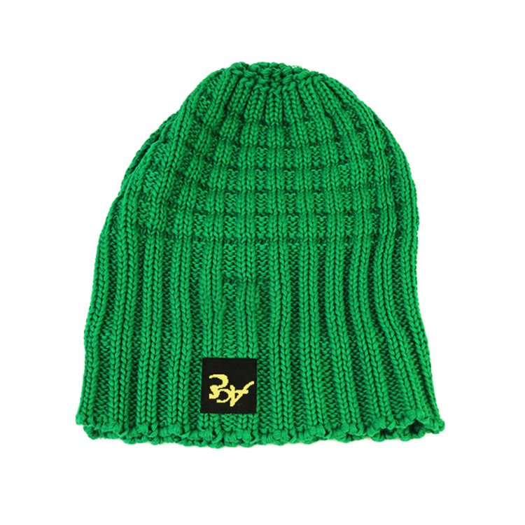 High Quality ACE Factory Price ODM OEM Solid Green Color Unisex Adjustable Custom Logo Beanies Knitted Cap