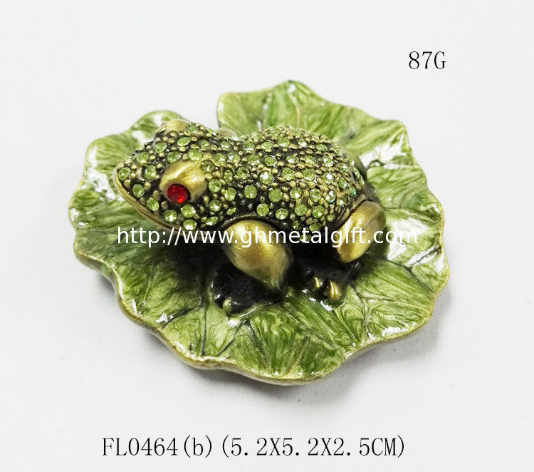 Bejewelled frog Home decoration box Alloy Hand painted crystal Frog metal trinket box