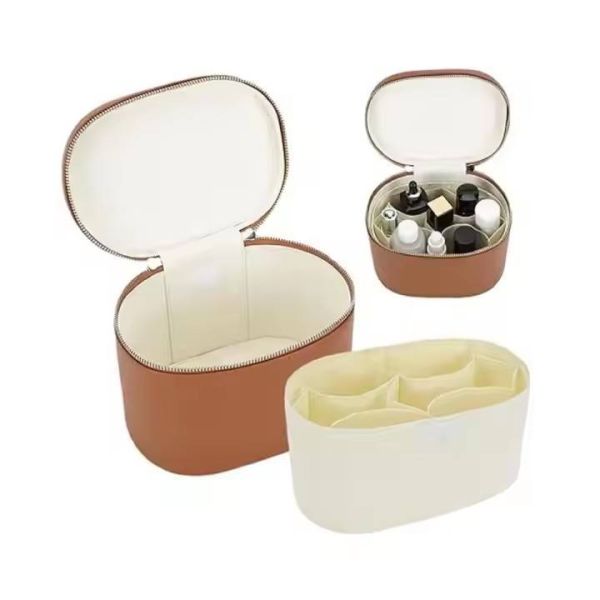 Custom Logo Leather Travel Makeup Case Toiletry Bag With Removable Compartment