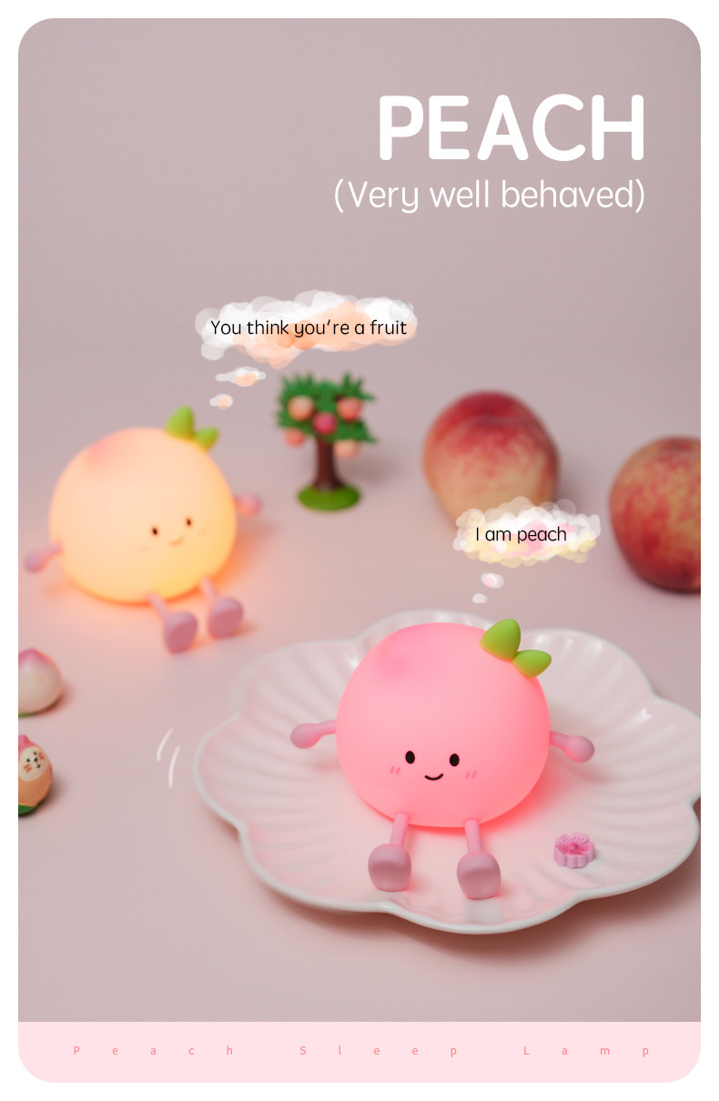2024 New Creative Peach Shape Night Lamp Soft Silicone 7 Color Changing Eye Care Night Light For Children Gifts Desk Lamp
