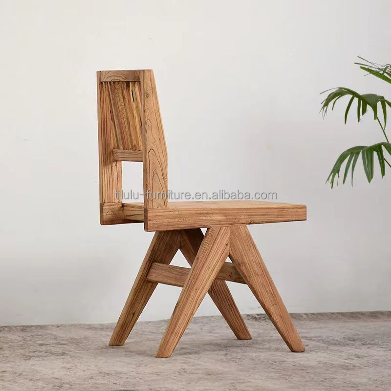 Vintage Luxury Elm Solid Wood Dining Chair in Walnut Finish for Customized Designs Furniture