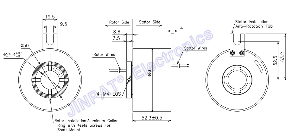16 Circuits Through Bore Slip Ring with a 25mm Hole for Signal Transmission