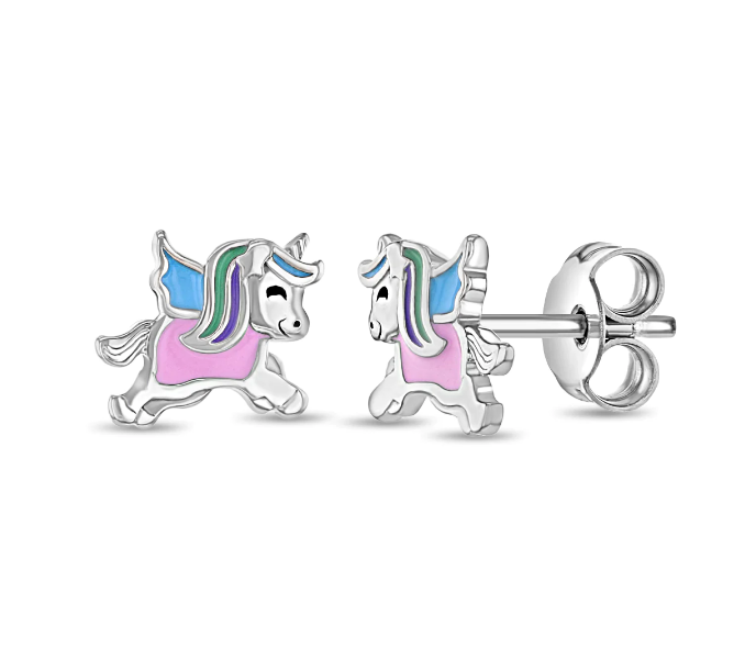 8*10mm Safely Enamel Colors Magical Unicorn 925 Sterling Silver Stud Children Earrings Jewelry