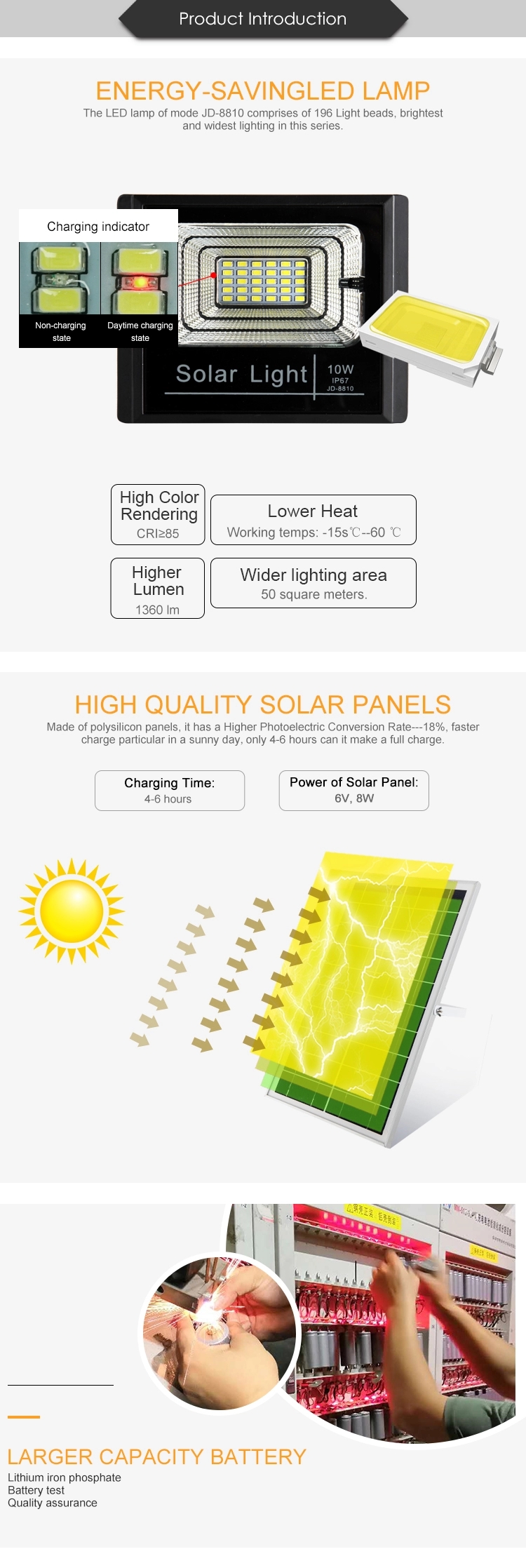 200W Solar Powered LED Flood Light , Solar Outdoor Flood Lights 2 Years Warranty