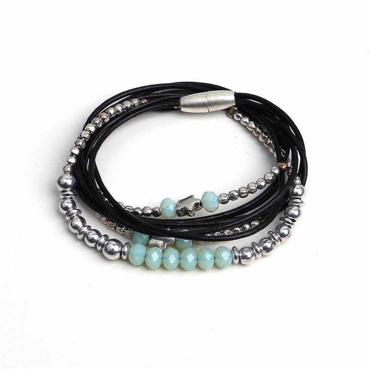 jewelry bracelet multi rows black real leather bio magnetic bracelet men, health magnetic jewelry men bracelet magnetic