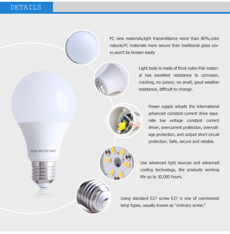 7W white high Lumen led lamp bulb
